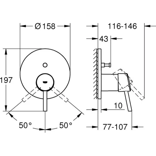 Grohe Concetto 24054001 potinkinis vonios/dušo maišytuvas 2 pajungimu, chromo spalvos image 3