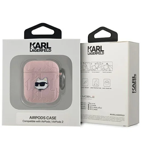 Karl Lagerfeld Monogram Choupette Head dėklas AirPods 1/2, rožinis image 3