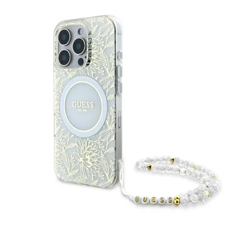 Guess IML Gėlės Visur Elektro dėklas iPhone 16 Pro, baltas image 1