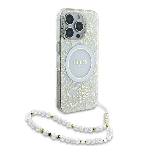 Guess IML Gėlės Visur Elektro dėklas iPhone 16 Pro, baltas image 3