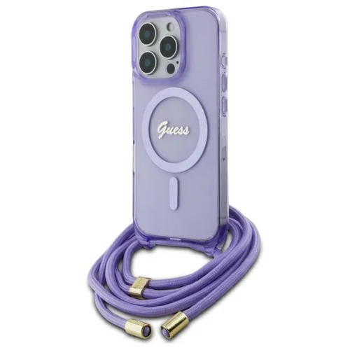 Guess Crossbody Cord Script MagSafe dėklas iPhone 16 Pro Max, violetinis image 1