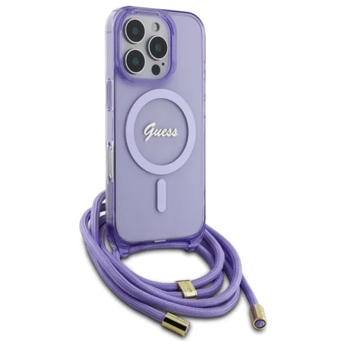 Guess Crossbody Cord Script MagSafe dėklas iPhone 16 Pro Max, violetinis image 3