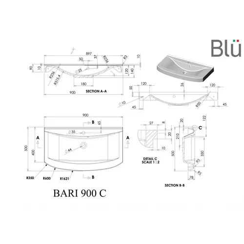 BLU BARI praustuvas, akmens masė, 90-99 cm image 2