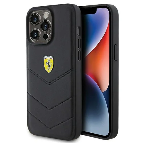 Ferrari siuvinėto metalinio logotipo dėklas iPhone 15 Pro Max, juodas image 1