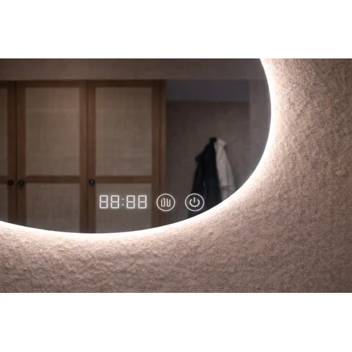 Veidrodis OVAL LED IŠMANUS su funkcija nuo rasojimo, laikrodžiu ir termometru image 2