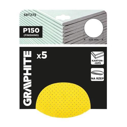GRAPHITE perforuoti šlifavimo diskai Velcro 225 mm P150, 5 vnt. image 2