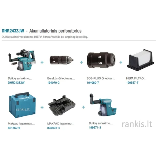 Makita DHR243ZJW Akumuliatorinis perforatorius 18V (Be baterijų) image 2