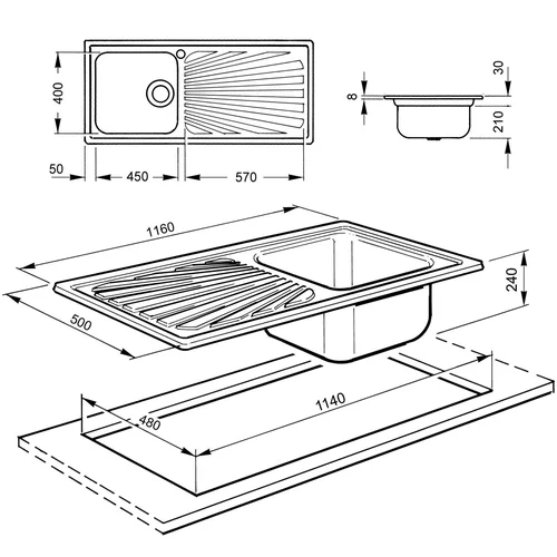 SMEG SGE116.1S plautuvė Nerūdijančio plieno 1 dubuo image 2