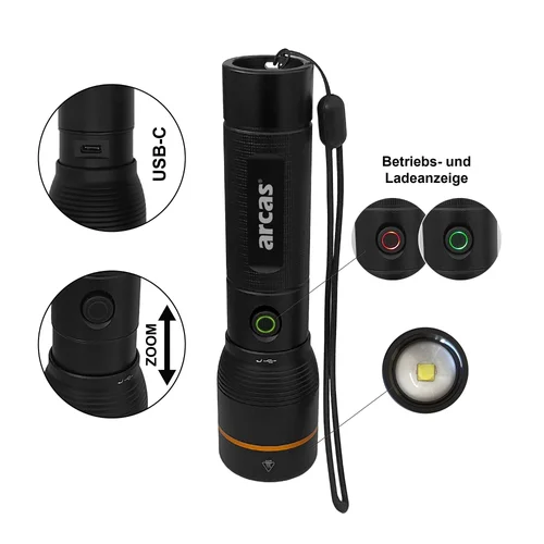 ARCAS BT-FL8032 rankinis žibintuvėlis, 2000 lm, 20W, USB-C įkrovimas, juodas image 2