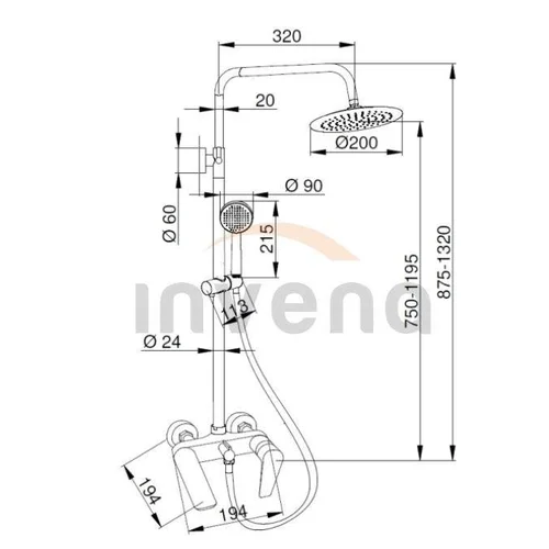Invena Dokos AU-19-B04-V Dušo komplektas su maišytuvu (Juoda) image 3