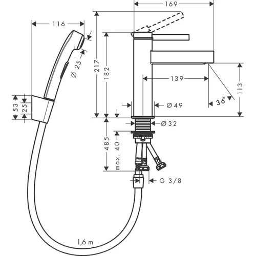 Hansgrohe Finoris praustuvo maišytuvas su bidė dušeliu, 76210000, chromo image 2