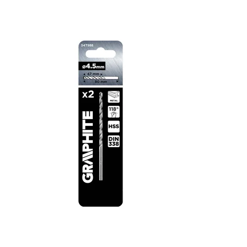 GRAPHITE HSS metalo grąžtai DIN 338 4,5 mm 2 vnt. image 2