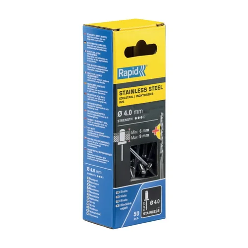 Nerūdijančio plieno kniedės 4,0x12mm, 50 vnt. + Drill C Rapid image 1