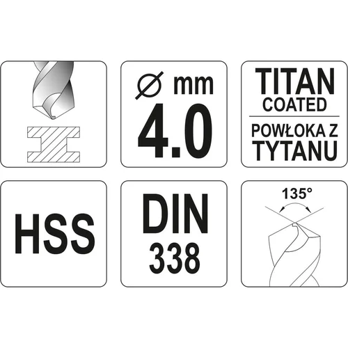 YATO YT-44640 HSS-TiN grąžtas 4 mm image 2