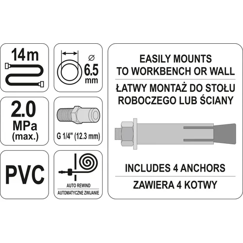 Yato YT-24243 pneumatinė žarna ritėje, 14 m, 6,5 mm image 3