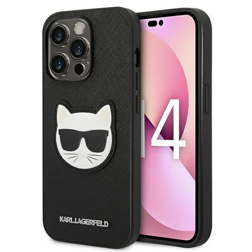 Karl Lagerfeld Saffiano Choupette Head Patch dėklas iPhone 14 Pro, juodas image 1