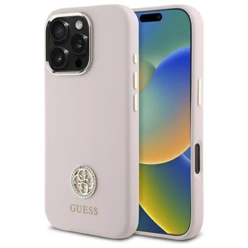 Guess Silikoninis Logotipas Strass 4G dėklas iPhone 16 Pro, šviesiai rožinis image 1