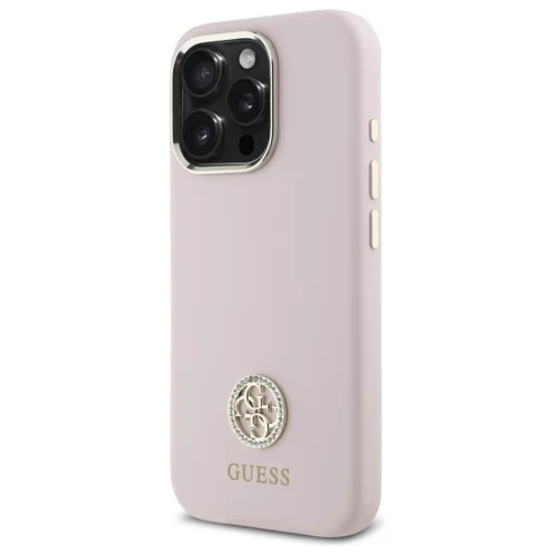 Guess Silikoninis Logotipas Strass 4G dėklas iPhone 16 Pro, šviesiai rožinis image 2