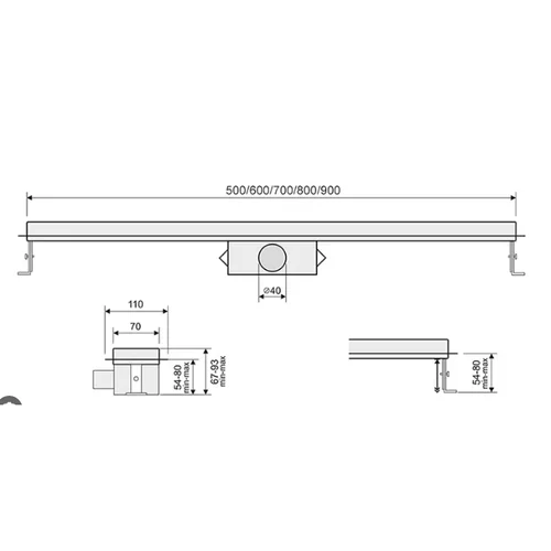 Bielbet Piksel 600 mm nerūdijančio plieno dušo latakas image 3