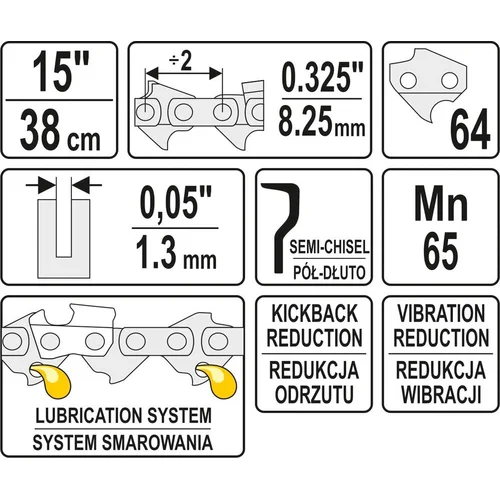 Yato grandinė pjūklui 15 colių, 0.325 colio žingsnis, 0.05 colio storis, 64 nareliai image 2