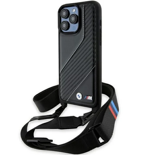 BMW M anglies rašto dėklas su dirželiu iPhone 15 Pro, juodas image 1