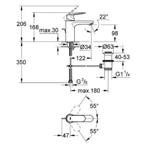 Grohe Eurosmart Cosmopolitan paaukštintas praustuvo maišytuvas M-dydis image 3