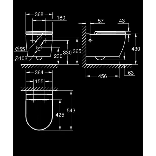 GROHE Bau Ceramic Pakabinamas klozetas, Balta, 53,1×36,8×37,3 cm image 2