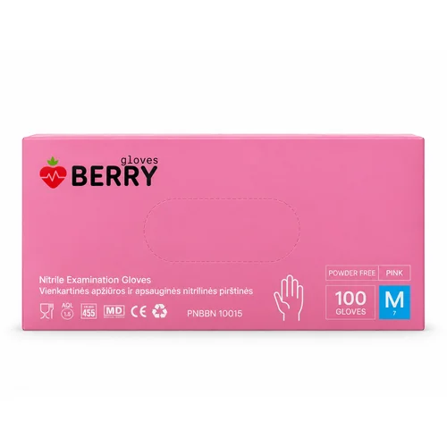 BERRY nitrilinės pirštinės M, rožinės, 100 vnt. image 2