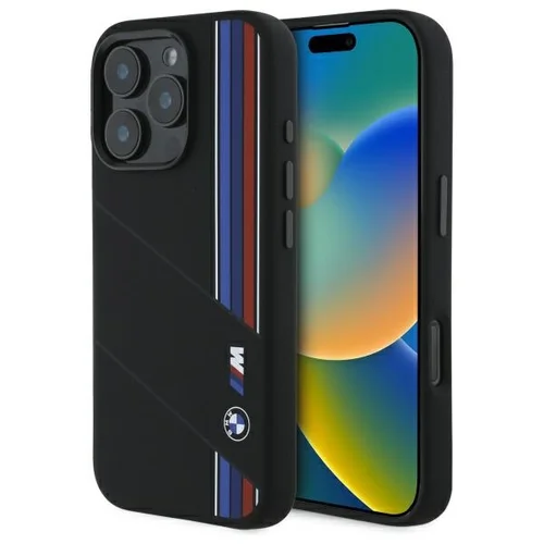 BMW Silicone Cut Tricolor Lines MagSafe dėklas iPhone 16 Pro Max, juodas image 1