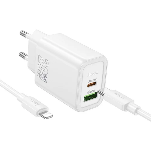 Hoco N61 USB-A ir USB-C įkroviklis, 20 W, baltas image 1