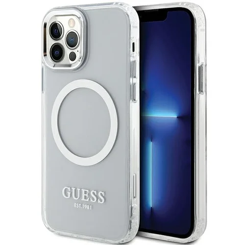 Guess Metal Outline MagSafe dėklas iPhone 12/12 Pro, sidabrinis image 1