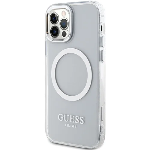 Guess Metal Outline MagSafe dėklas iPhone 12/12 Pro, sidabrinis image 2