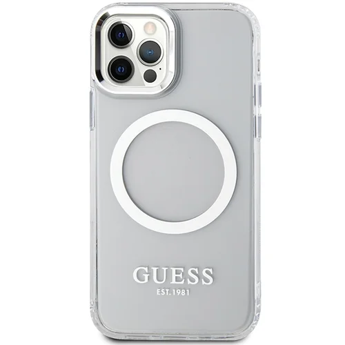 Guess Metal Outline MagSafe dėklas iPhone 12/12 Pro, sidabrinis image 3