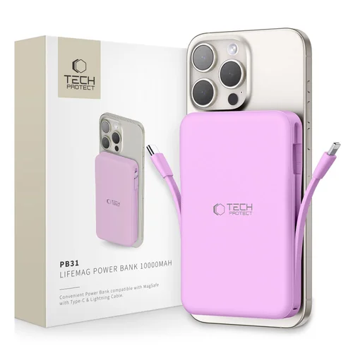 Tech-Protect PB31 LifeMag MagSafe 10 000 mAh violetinis išorinis akumuliatorius image 1