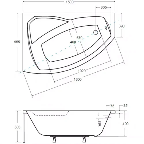 BESCO akrilinė vonia Rima 150 cm kairinė image 3