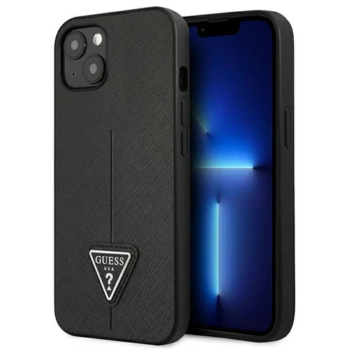 Guess GUHCP13SPSATLK Saffiano Triangle dėklas iPhone 13 mini, juodas image 1