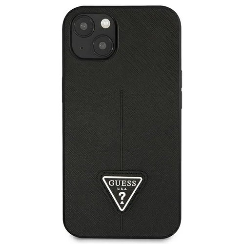 Guess GUHCP13SPSATLK Saffiano Triangle dėklas iPhone 13 mini, juodas image 3