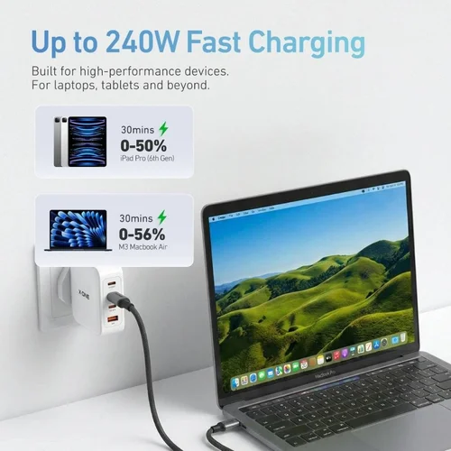 X-ONE TitanFlex USB-C kabelis 240 W, 1,2 m, juodas image 3