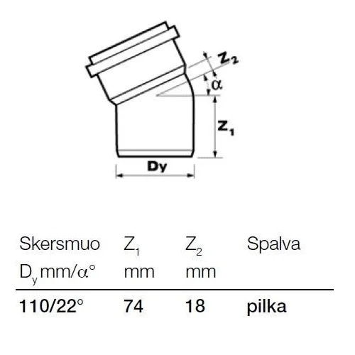 Wavin Optima vidaus kanalizacijos alkūnė Ø110 mm 22° image 2