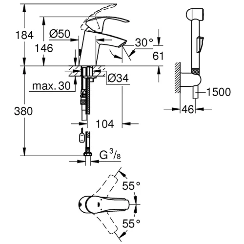 Grohe Eurosmart New 23124002 praustuvo maišytuvas su dušeliu image 2