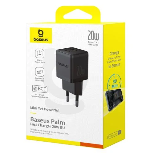 Baseus Palm 20W USB-C USB-A įkroviklis, juodas image 1