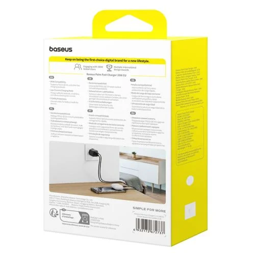 Baseus Palm 20W USB-C USB-A įkroviklis, juodas image 2