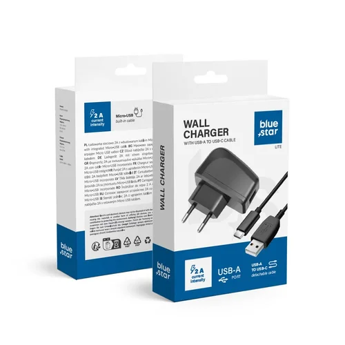 Blue Star Lite 10W USB-A įkroviklis + USB-A→USB-C kabelis, juodas image 1