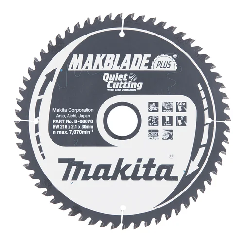 Pjovimo diskas Makita B-08676 MAKBLADE PLUS 216X2.1X30mm 5° T60 image 2