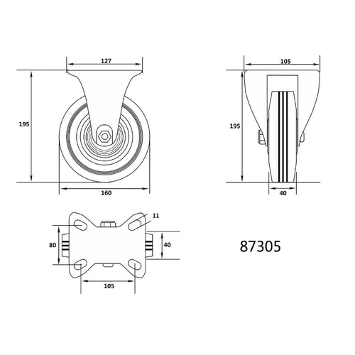 Vorel Ratukas vežimėliui guminis juodas d-160mm 130kg image 2