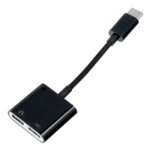 AUX USB-C 2 viename adapteris su DAC, juodas image 1