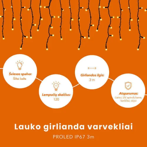 PROLED Lauko girlianda varvekliai IP67 3 m image 3