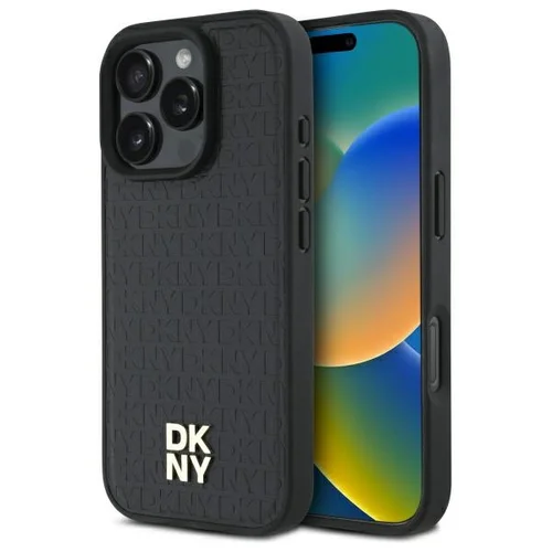 DKNY pasikartojančio rašto Stack Logo MagSafe dėklas, iPhone 16 Pro, juodas image 1