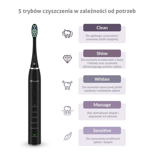 TrueLife SonicBrush Clean30 juodas dantų šepetėlis image 2