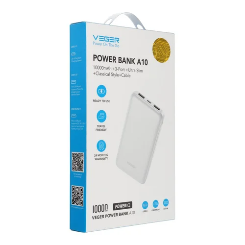 Veger A10 (W1065) 10 000 mAh baltas powerbankas image 3